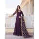Desirable Deep Wine Readymade Heavy Party Wear Gown With Dupatta