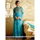 Thrilling Turquoise Resham Work Designer Suit