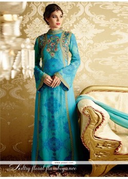 Thrilling Turquoise Resham Work Designer Suit
