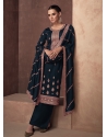 Perfect Navy Blue Party Wear Heavy Silk Straight Suit