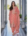 Feminine Peach Party Wear Heavy Designer Readymade Straight Suit