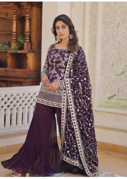Stunning Purple Party Wear Readymade Gharara Suit