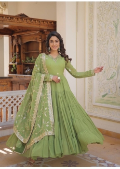 Desirable Green Party Wear Heavy Readymade Gown With Dupatta