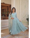 Graceful Sky Blue Party Wear Heavy Readymade Gown With Dupatta