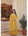 Fashionable Yellow Party Wear Heavy Readymade Gown With Dupatta