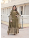 Incredible Mehendi Green Heavy Designer Readymade Gown With Dupatta