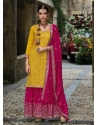 Yellow And Pink Heavy Designer Palazzo Suit