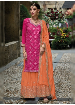 Rani Pink And Orange Heavy Designer Palazzo Suit