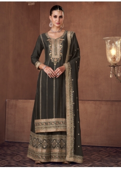 Black Real Chinon Heavy Party Wear Designer Suit