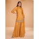 Mustard Pure Organza Silk Party Wear Palazzo Suit