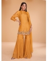 Mustard Pure Organza Silk Party Wear Palazzo Suit