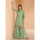 Green Pure Organza Silk Party Wear Palazzo Suit