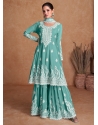 Stylish Aqua Mint Real Silk Party Wear Palazzo Suit