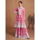 Trendy Peach Real Silk Party Wear Palazzo Suit