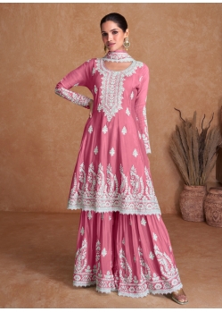 Trendy Peach Real Silk Party Wear Palazzo Suit
