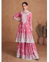 Trendy Peach Real Silk Party Wear Palazzo Suit