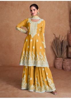 Classy Yellow Real Silk Party Wear Palazzo Suit
