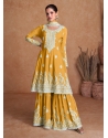 Classy Yellow Real Silk Party Wear Palazzo Suit