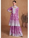 Amazing Lavender Real Silk Party Wear Palazzo Suit