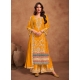 Yellow Heavy Chinnon Party Wear Designer Palazzo Suit