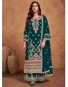 Teal Heavy Chinnon Party Wear Designer Palazzo Suit