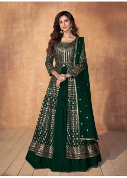 Gorgeous Dark Green Real Gerogette Designer Anarkali Suit