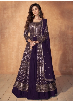 Traditional Purple Real Gerogette Designer Anarkali Suit