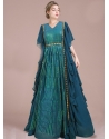Teal Party Wear Readymade Heavy Designer Gown