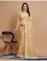 Light Yellow Designer Function Wear Silk Organza Heavy Saree
