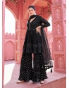 Beautiful Black Embroidered Georgette Heavy Palazzo Suit
