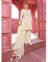 Amazing Off White Embroidered Georgette Heavy Palazzo Suit