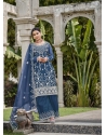 Navy Blue Heavy Designer Pure Butterfly Net Palazzo Suit