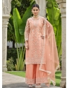 Peach Heavy Designer Pure Butterfly Net Palazzo Suit