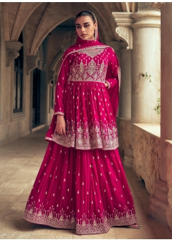 Rani Pink Embroidered Georgette Heavy Designer Gharara Suit