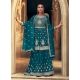 Adorable Teal Embroidered Georgette Heavy Designer Gharara Suit
