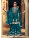 Adorable Teal Embroidered Georgette Heavy Designer Gharara Suit