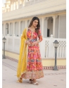 Pretty Multi Colour Embroidered Readymade Gown With Dupatta