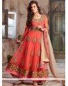 Bedazzling Peach And Pink Shaded Net Anarkali Suits