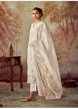 Perfect Off White Embroidered Party Wear Straight Suit
