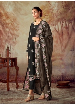 Glamorous Black Embroidered Party Wear Straight Suit