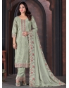 Embroidered Work Chinon Salwar Suit In Green