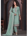 Teal Embroidered Work Chinon Salwar Suit