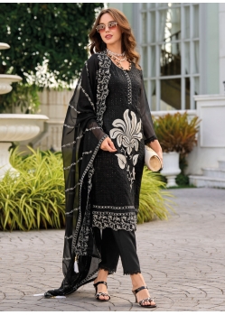 grey net embroidered straight trouser suit 36001