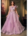 Pink Net Designer Gown With Hand, Sequins And Stone Work