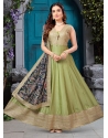 Green Silk Embroidered Work Gown