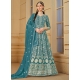 Embroidered Work Faux Georgette Salwar Suit In Turquoise For Party