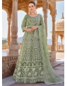 Green Net Salwar Suit With Cord, Embroidered And Stone Work