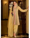 Yellow Chinon Readymade Salwar Suit With Embroidered And Sequins Work For Women