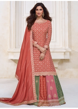 Pink Chinon Embroidered And Sequins Work Readymade Lehenga Choli For Women