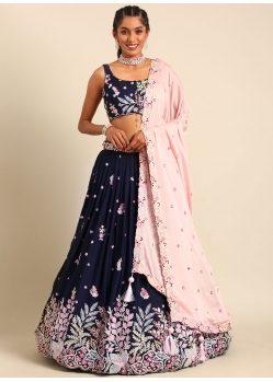 Blue Georgette Lehenga Choli With Cord Embroidered Sequins And Thread Work